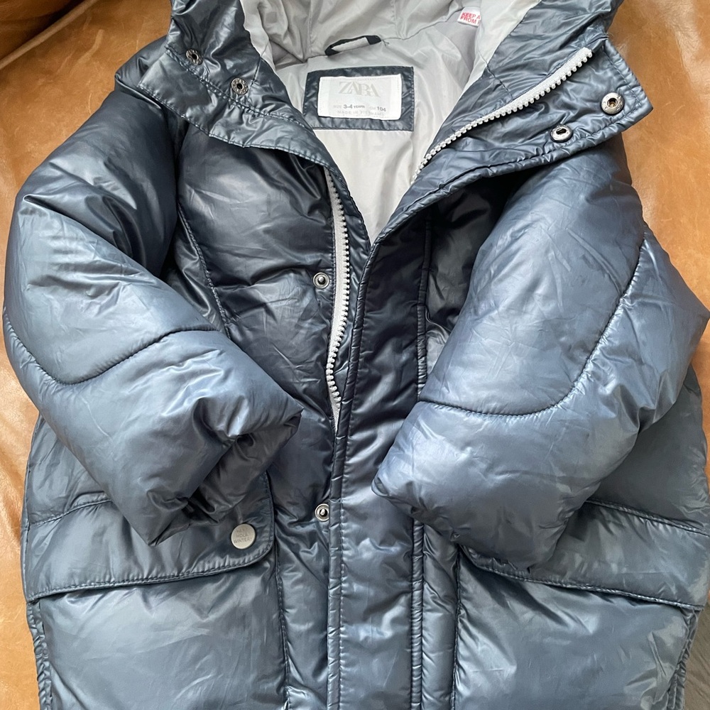 Zara Shiny Gray Puffer Jacket